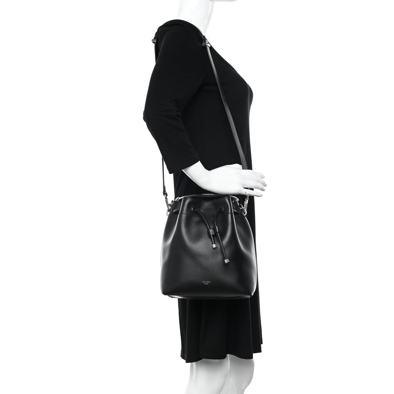 Jimmy Choo Smooth Shiny Calfskin Bon Bon Bucket Bag Black 2 of 10