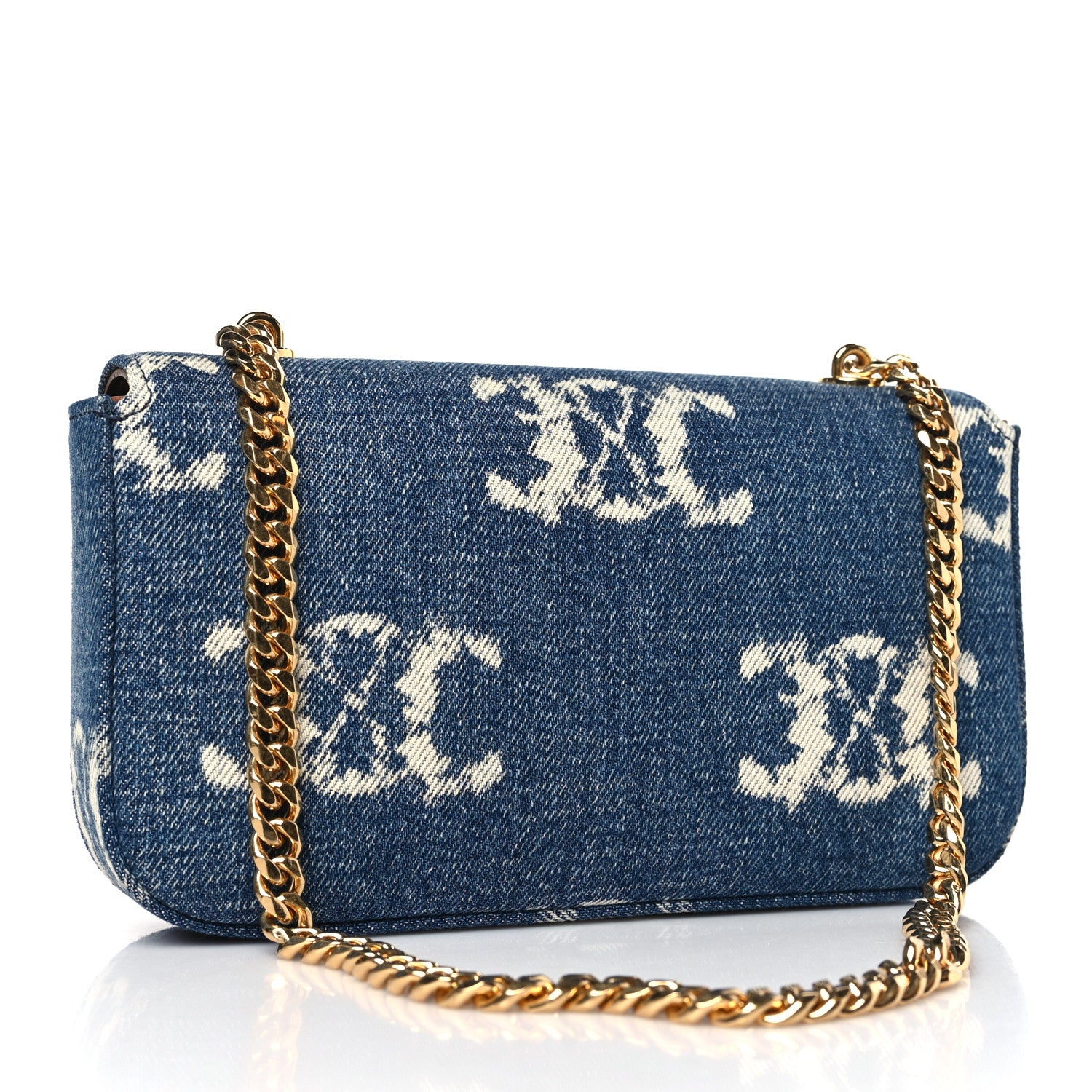 Celine Denim Triomphe Chain Shoulder Bag Navy Tan 3 of 9