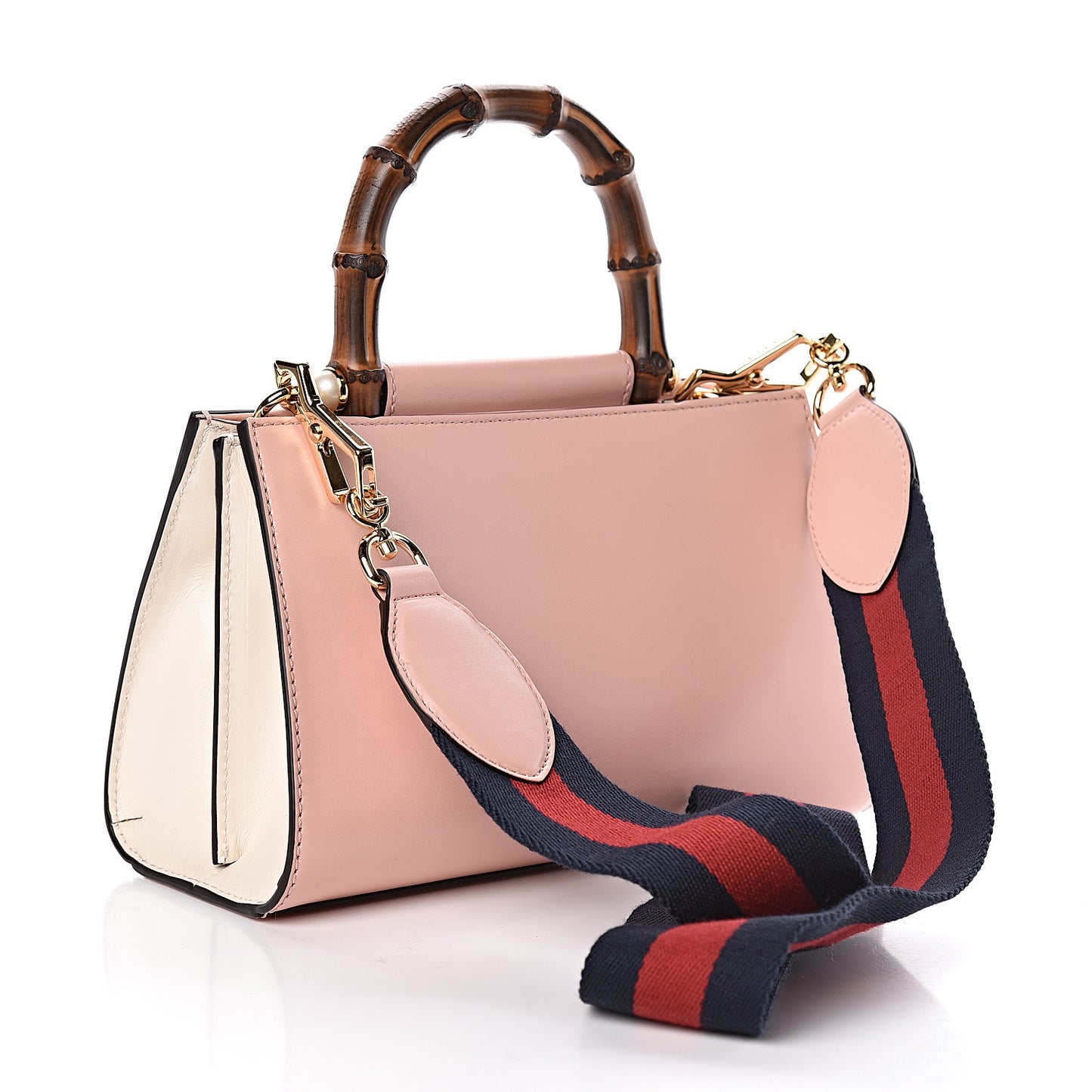 Nappa Bamboo Web Mini Nymphaea Top Handle Bag Perfect Pink Mystic White
