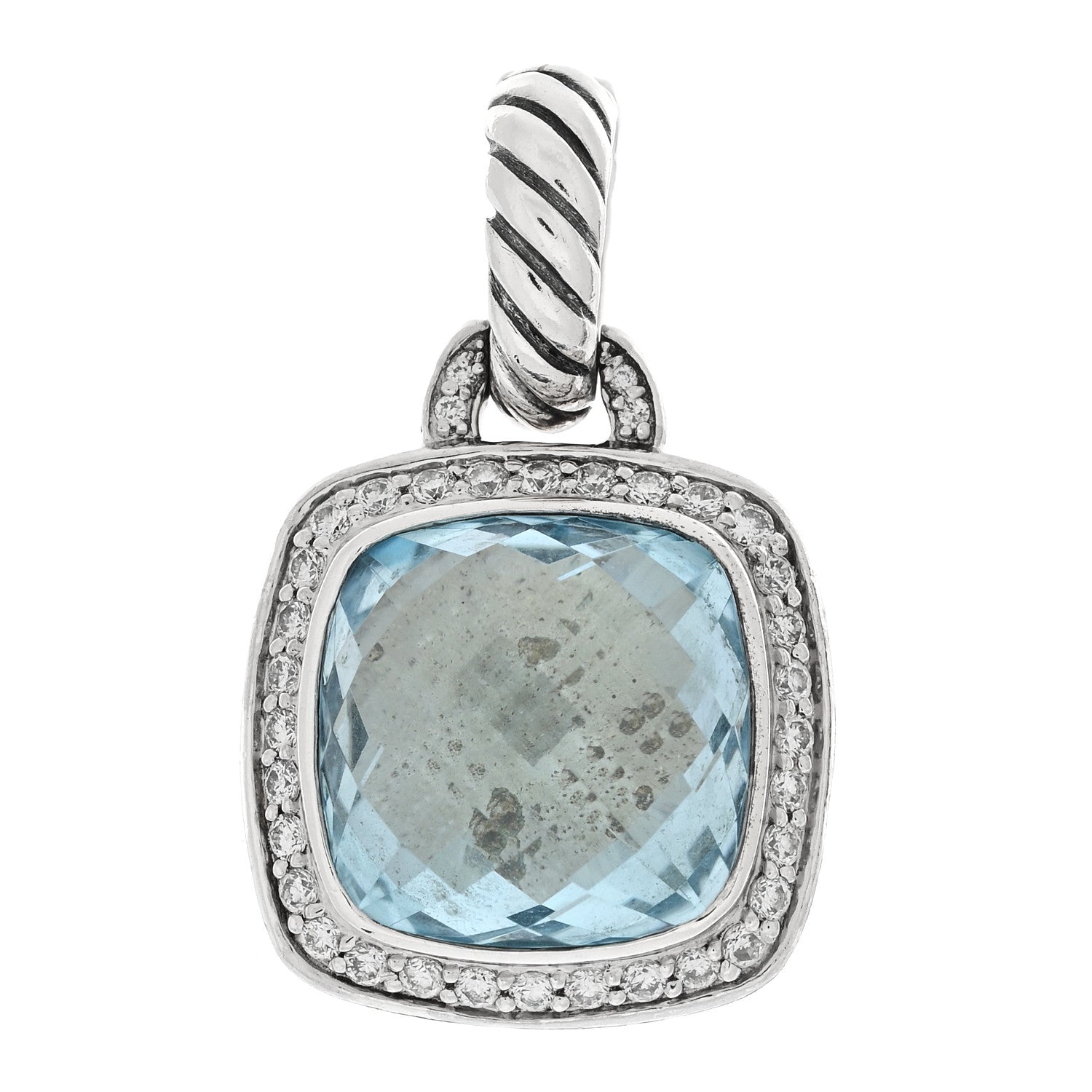 David Yurman Sterling Silver Diamond Blue Topaz 11mm Albion Enhancer Pendant 1 of 3