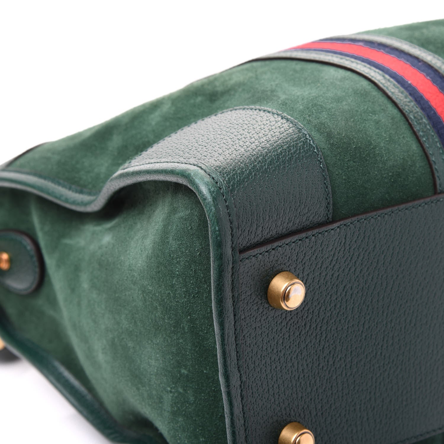 Gucci Suede Daino Textured Dollar Calfskin Web Medium Duffle Bag Green 5 of 11