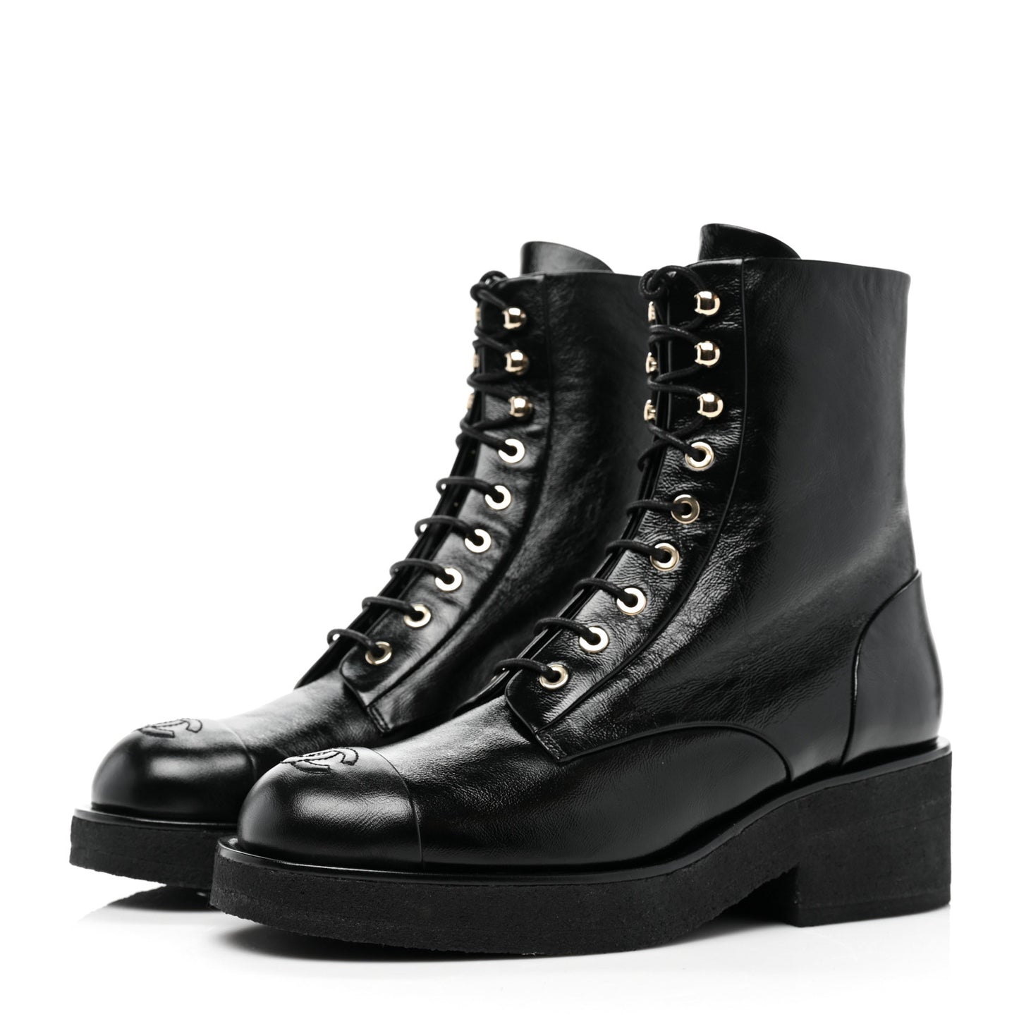 Calfskin Cap Toe Combat Boots 39 Black