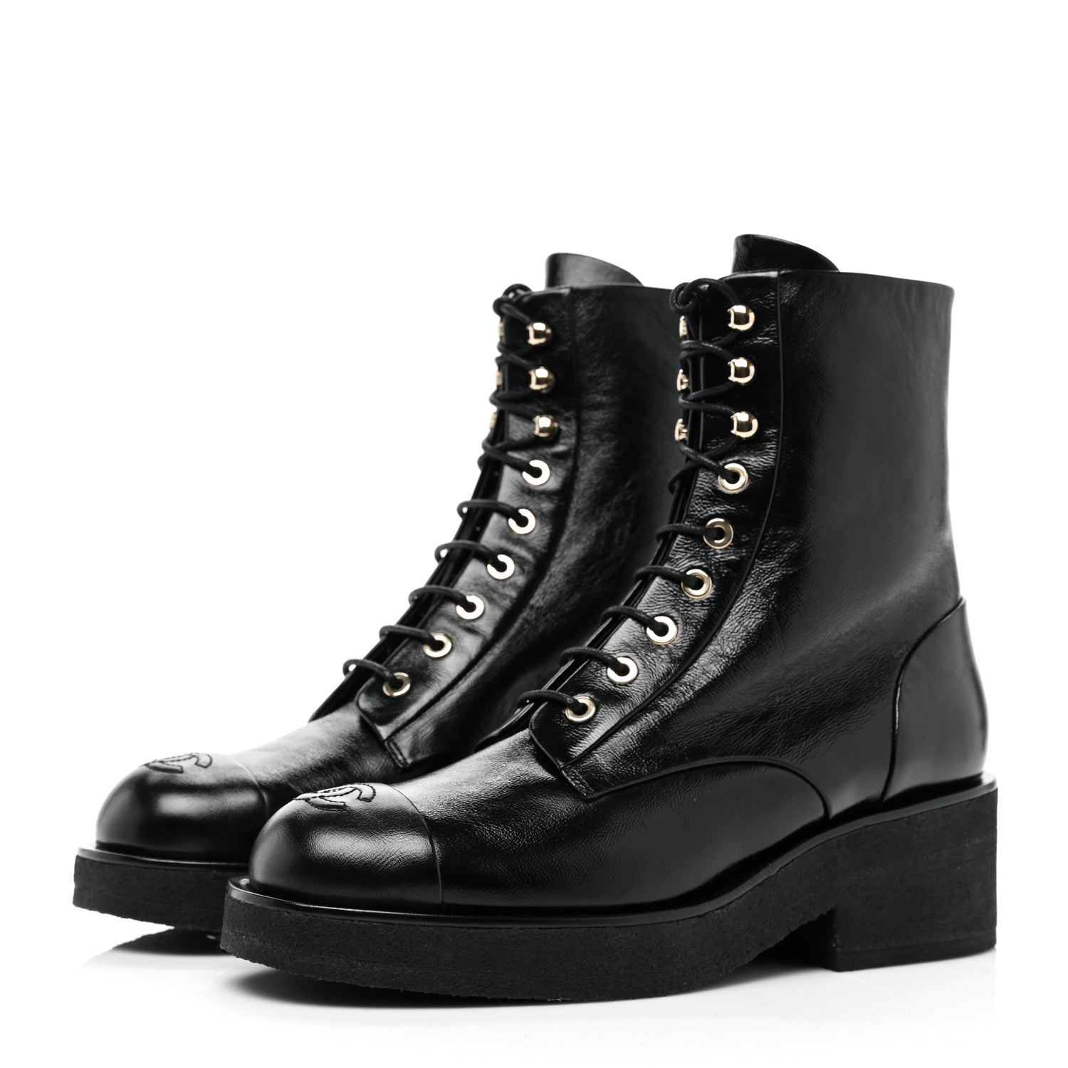 Chanel Calfskin Cap Toe Combat Boots 39 Black 3 of 7