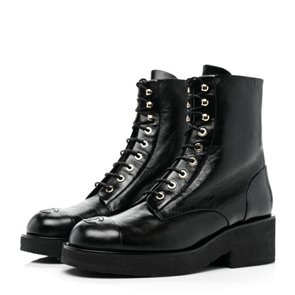 Chanel Calfskin Cap Toe Combat Boots 39 Black 3 of 7