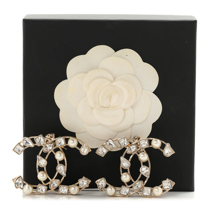 Chanel Metal Glass Pearl CC Crystal Snowfall CC Drop Earrings Light Gold 5 of 5