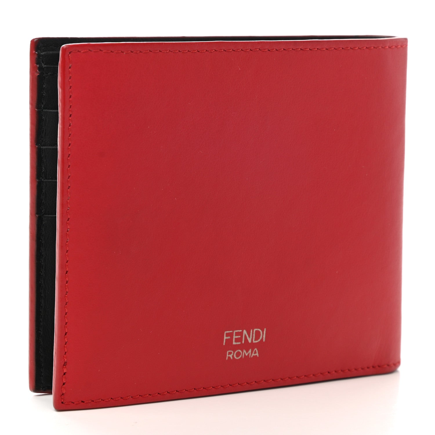 Fendi Vitello Century Eyebrow Monster Eyes Embossed Bi-fold Wallet Rosso 3 of 7