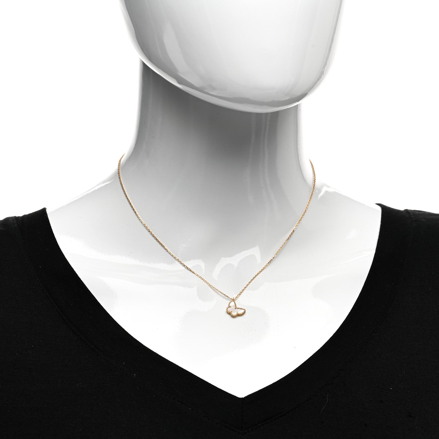 Van Cleef & Arpels 18K Yellow Gold Mother of Pearl Sweet Alhambra Butterfly Pendant Necklace 2 of 5
