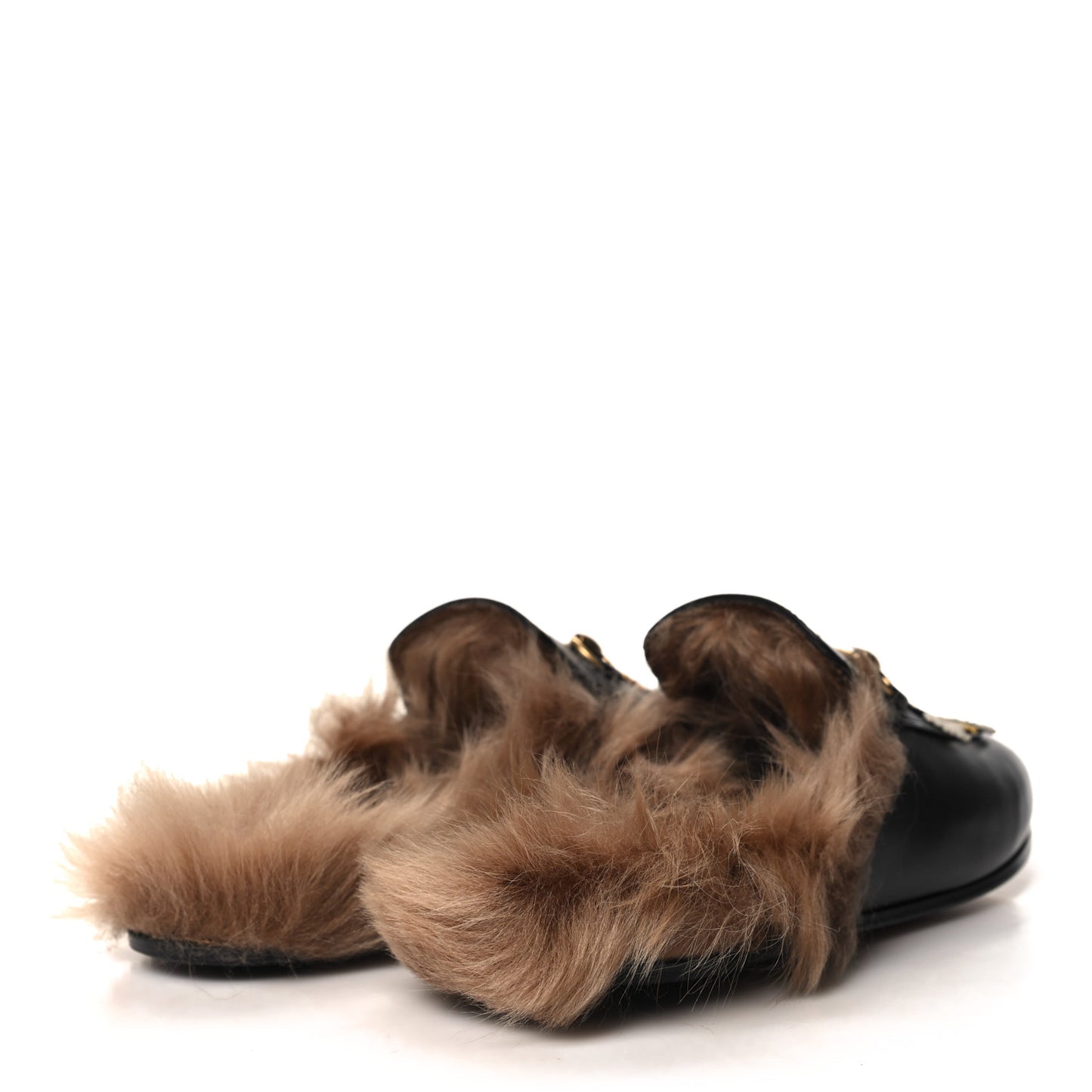 Calfskin Fur Tiger Embroidered Womens Princetown Slippers 38.5 Black