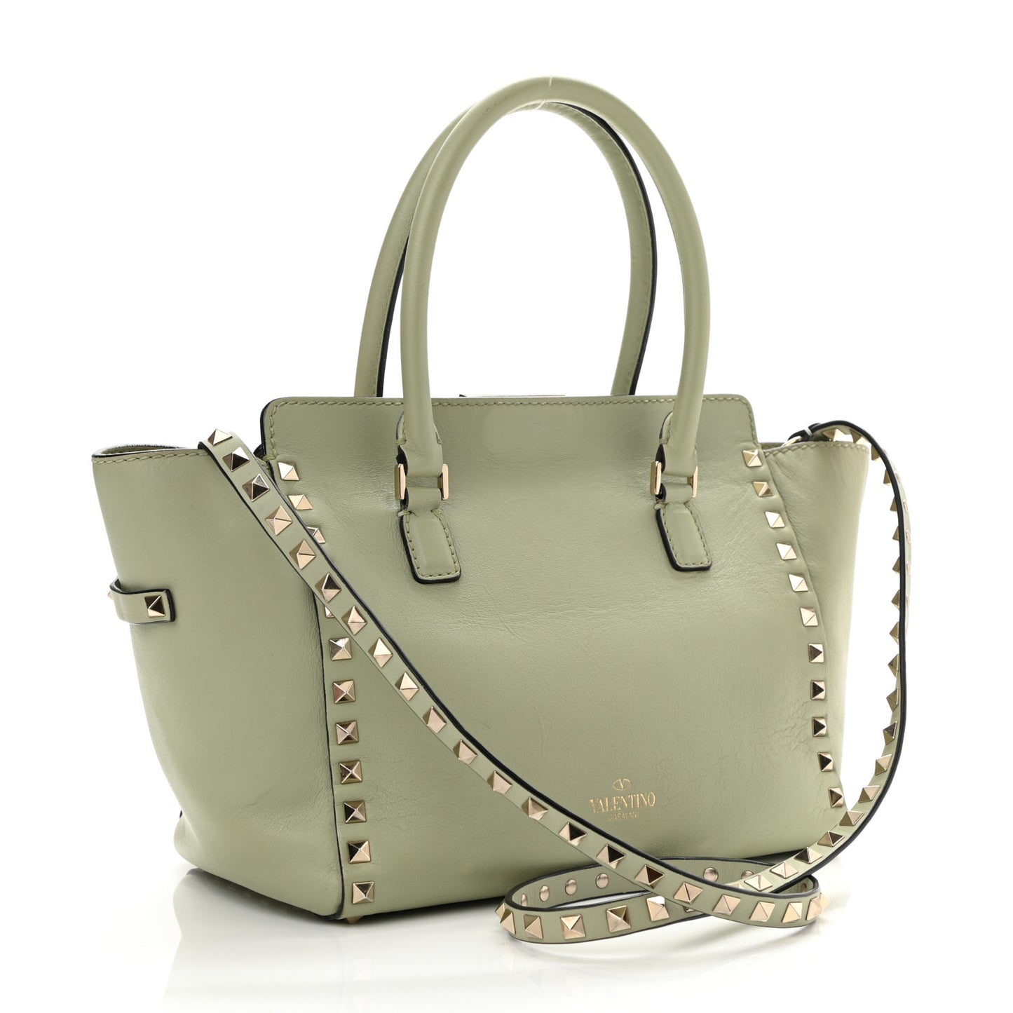 Vitello Small Rockstud Double Handle Tote Green Tea Sorbet