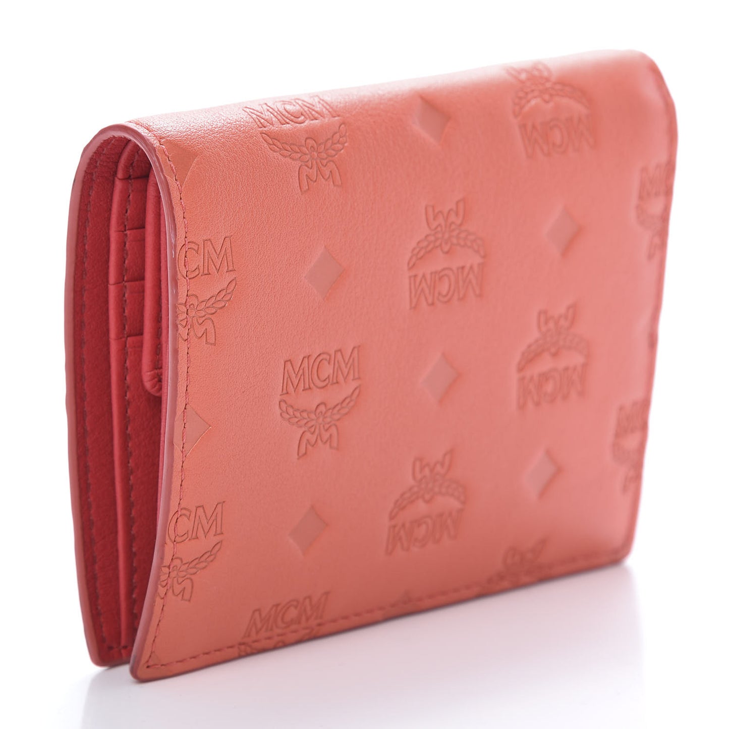 Calfskin Ottomar Monogram Bi-Fold Wallet Hot Coral