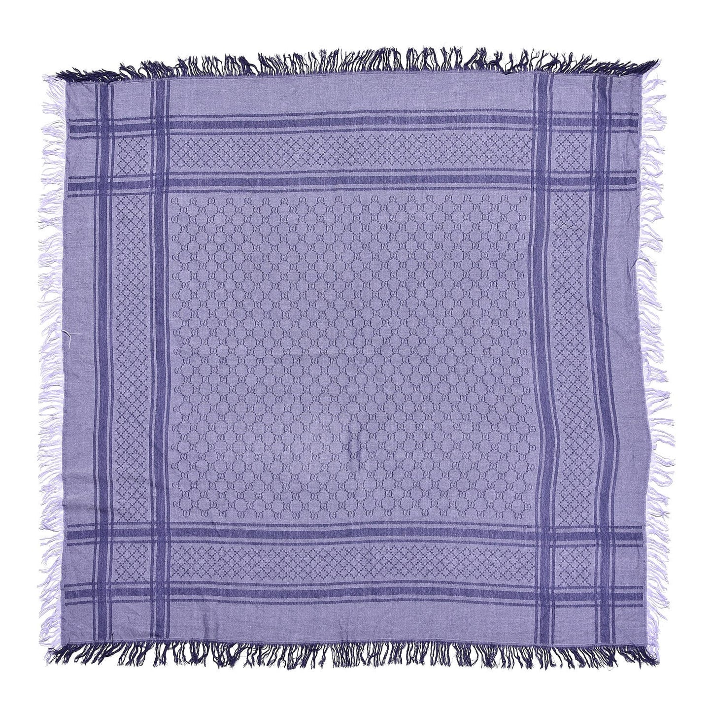 Wool Silk Monogram Diamante Fringe Square Scarf Violet
