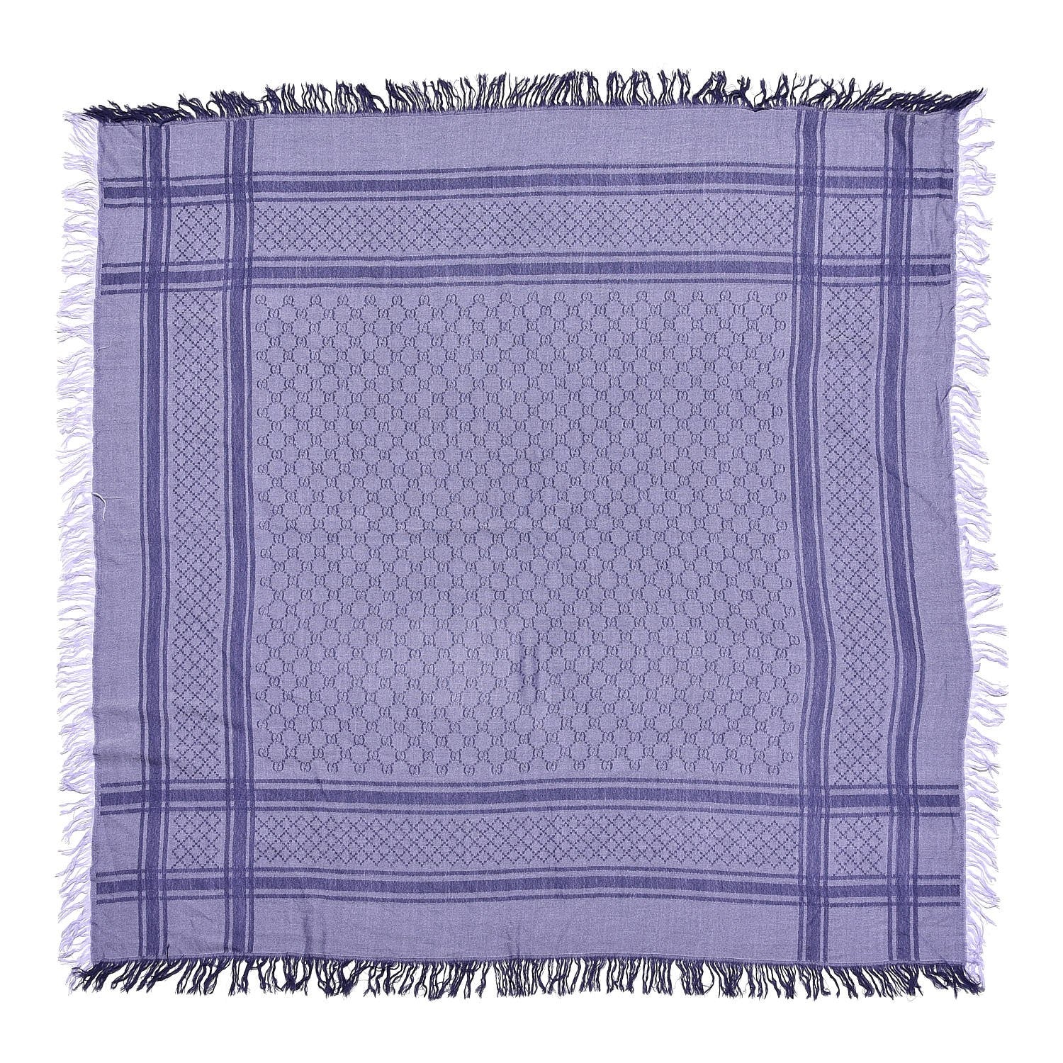 Gucci Wool Silk Monogram Diamante Fringe Square Scarf Violet 1 of 3