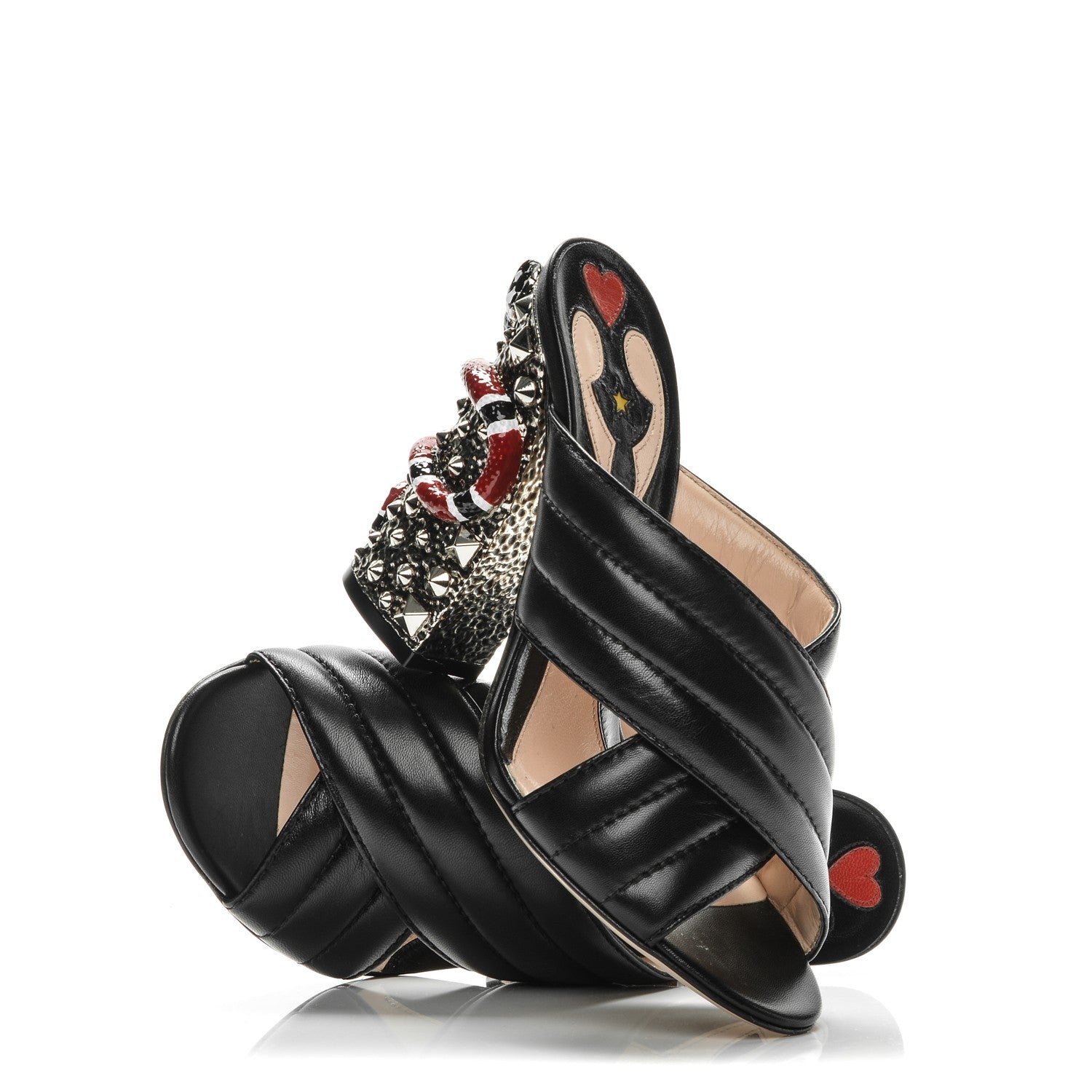 Gucci Malaga Kid Kingsnake Webby Crossover High Heel Slide Sandals 37.5 Black 9 of 9