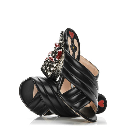 Gucci Malaga Kid Kingsnake Webby Crossover High Heel Slide Sandals 37.5 Black 9 of 9