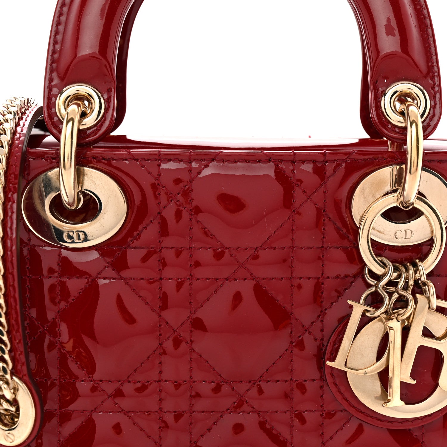 Christian Dior Patent Cannage Mini Lady Dior Red 7 of 9