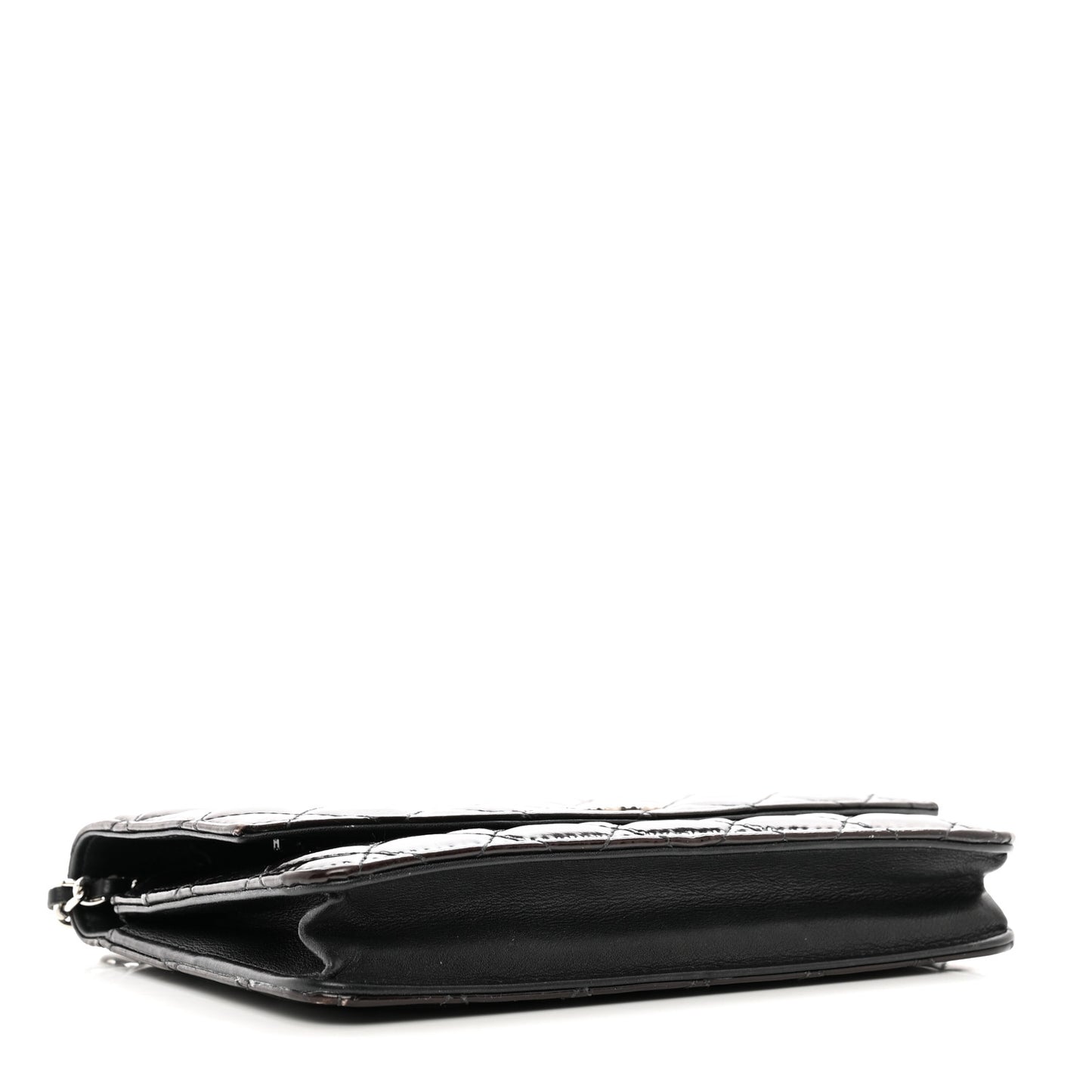 Patent Quilted Brilliant Wallet On Chain WOC Black