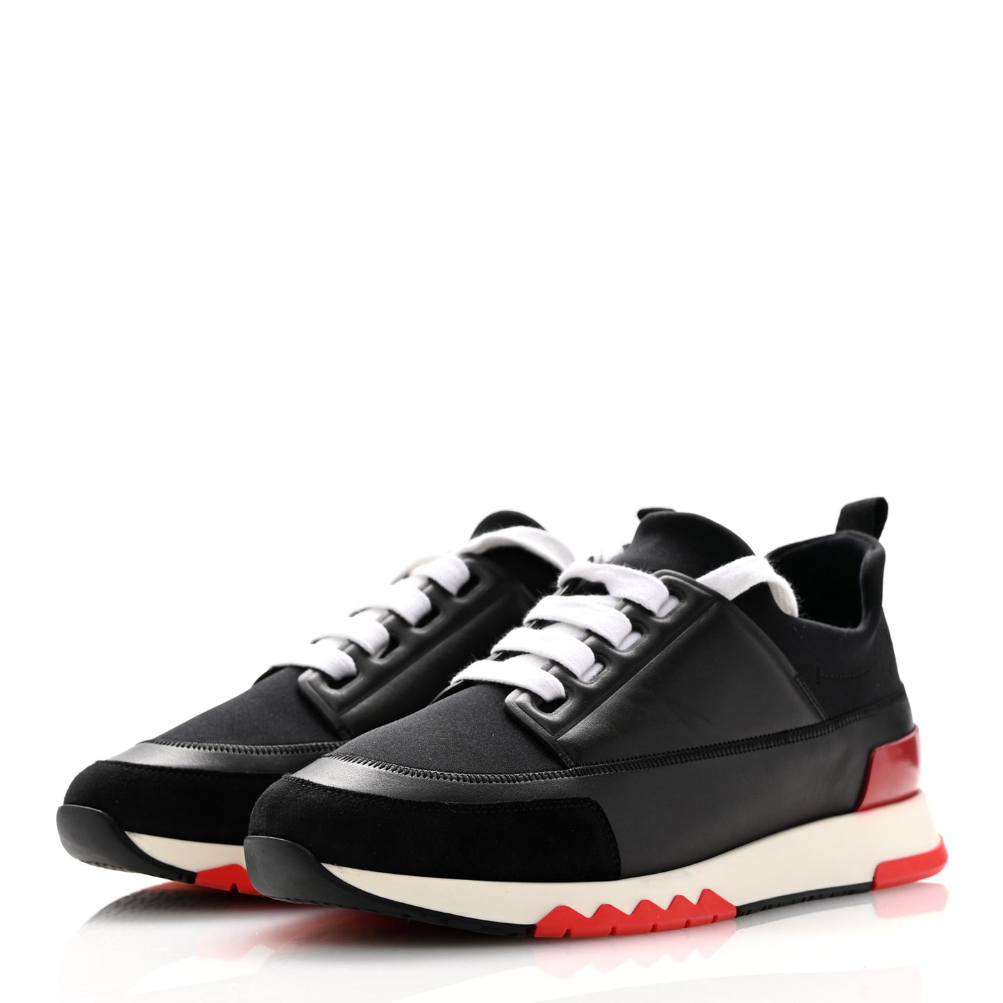 Calfskin Technical Canvas Suede Goatskin Womens Stadium Sneakers 37.5 Black
