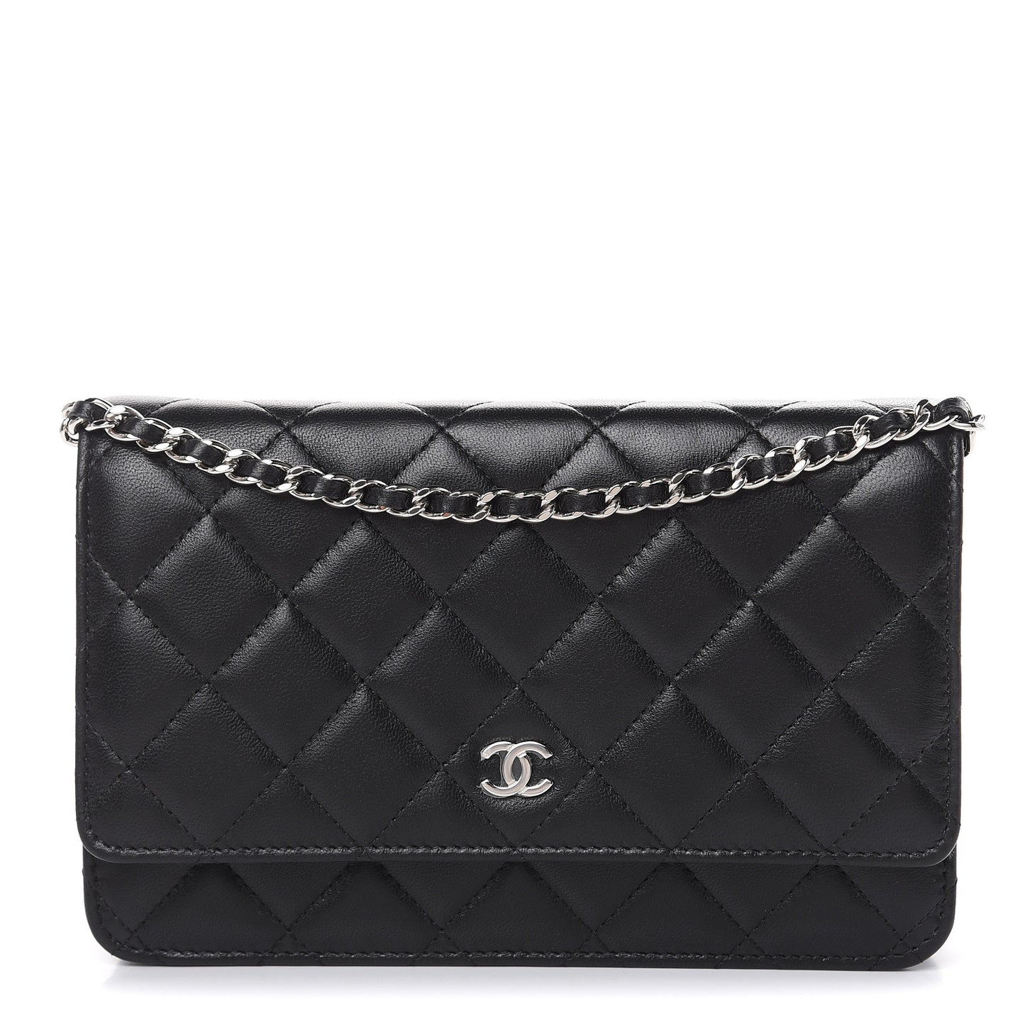 Lambskin Quilted Wallet On Chain WOC Black