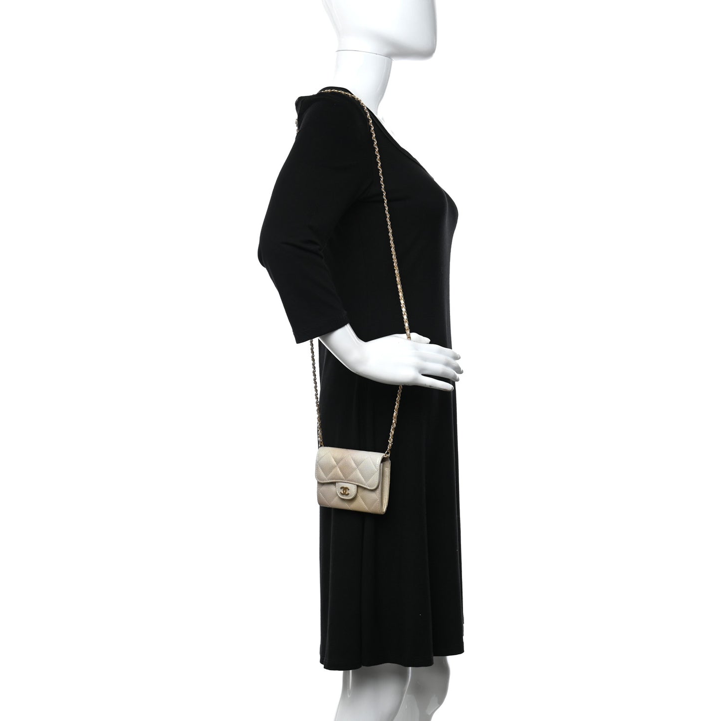 Metallic Goatskin Quilted Ombre Classic Clutch With Chain Beige