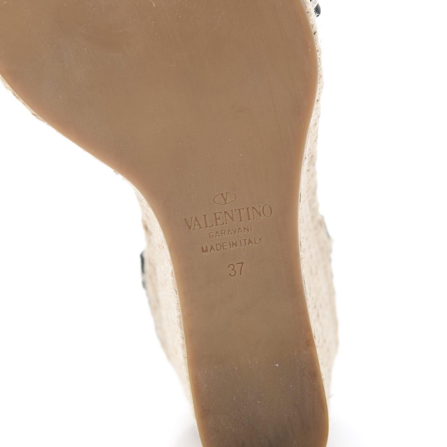 Valentino Garavani Grained Calfskin Rockstud Ankle Strap Espadrille 15/105mm Wedge Sandals 37 Army Green Natural 6 of 7
