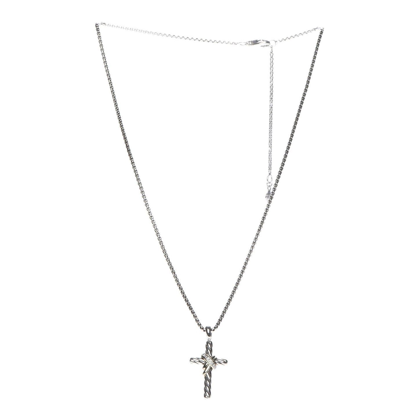 Sterling Silver 14K Yellow Gold Diamond 32mm X Cross Pendant Necklace