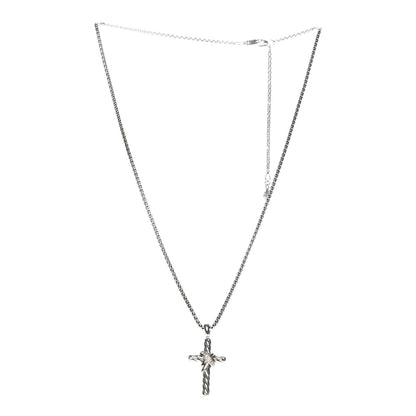 David Yurman Sterling Silver 14K Yellow Gold Diamond 32mm X Cross Pendant Necklace 3 of 8