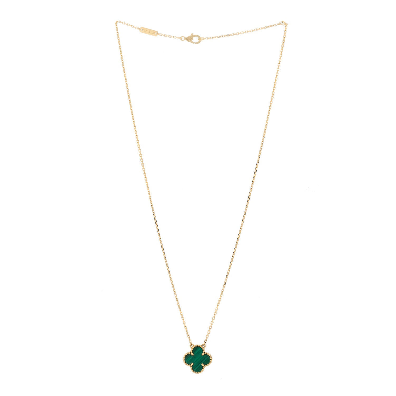 Van Cleef & Arpels 18K Yellow Gold Malachite Vintage Alhambra Pendant Necklace 3 of 6