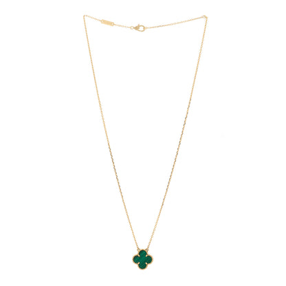 Van Cleef & Arpels 18K Yellow Gold Malachite Vintage Alhambra Pendant Necklace 3 of 6