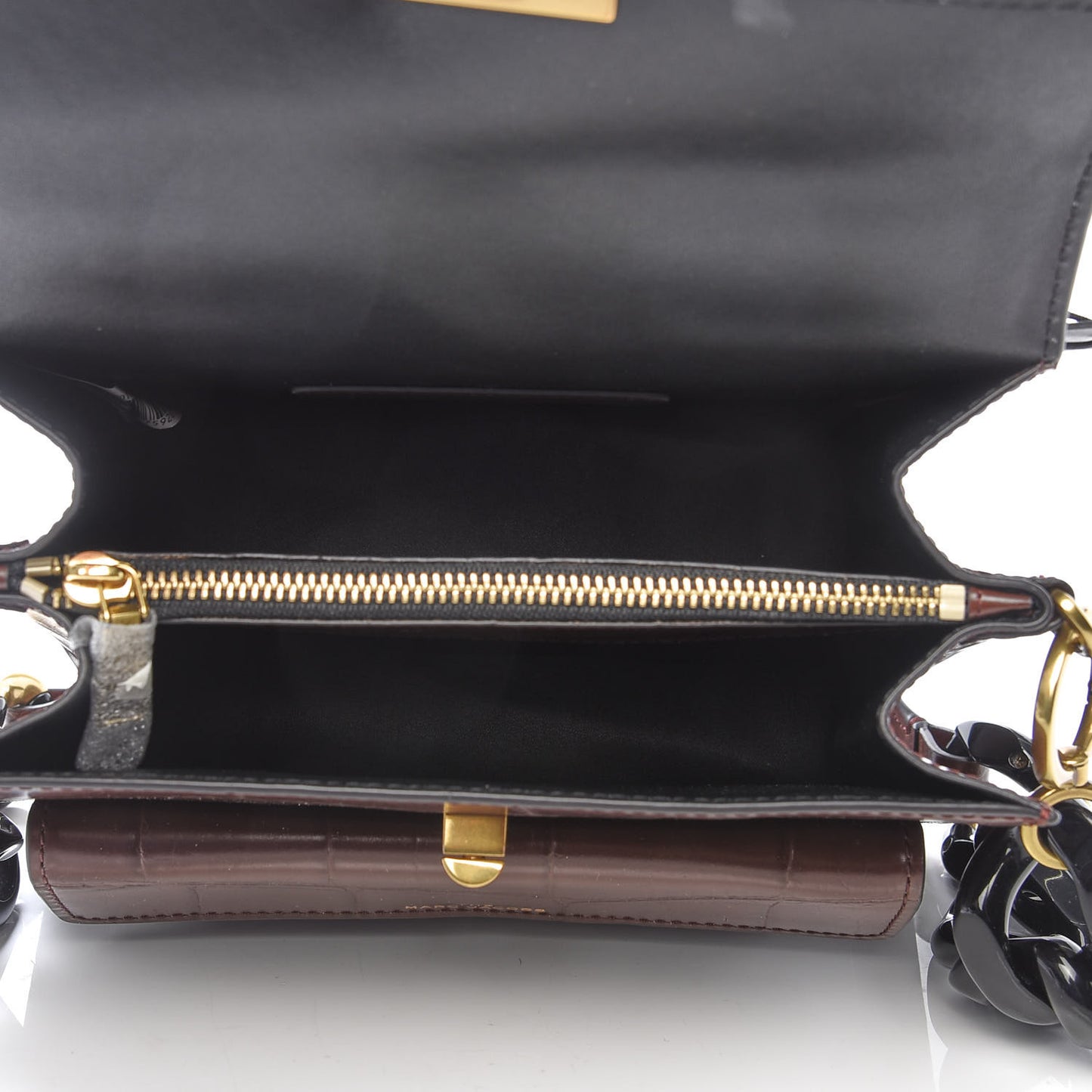 Calfskin Crocodile Embossed Uptown Shoulder Bag Brown