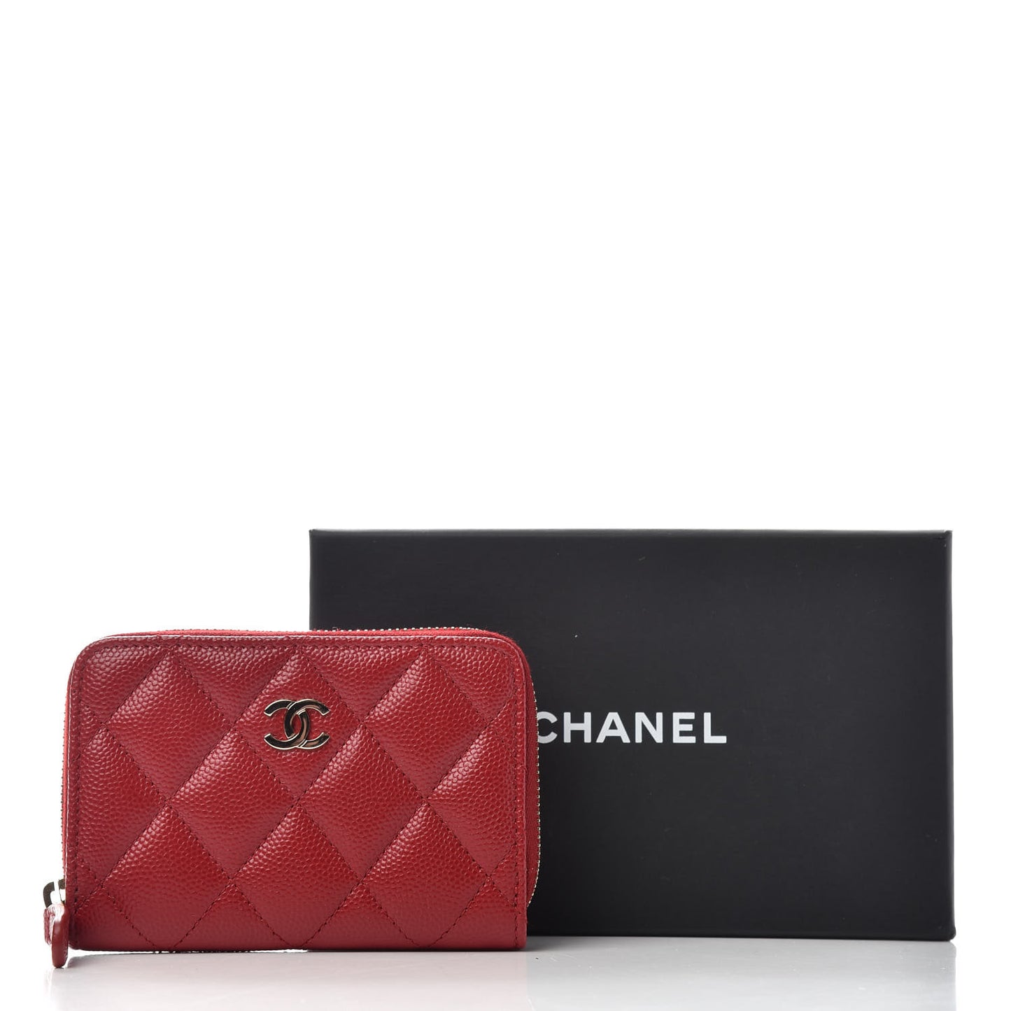 Caviar Quilted Zip Coin Purse Red