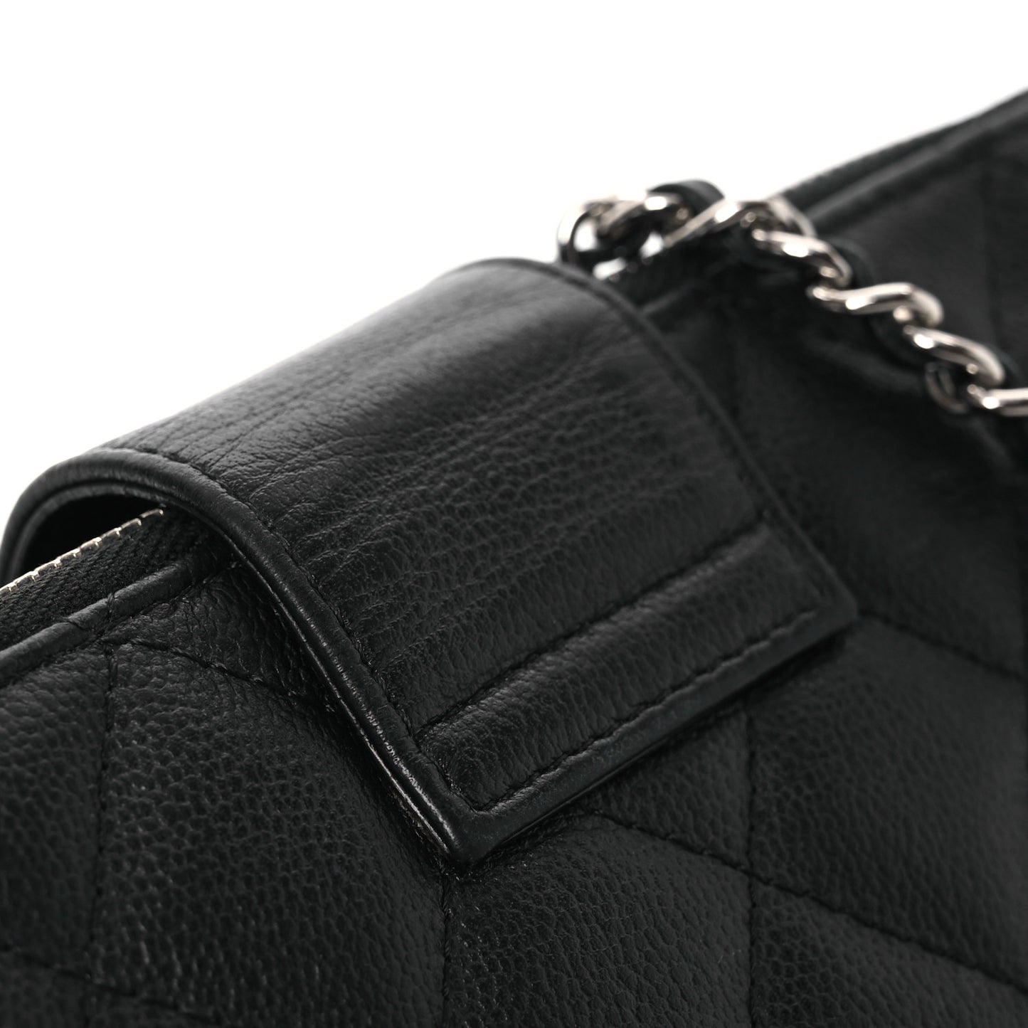 Goatskin Quilted CC Box Clutch With Chain Black