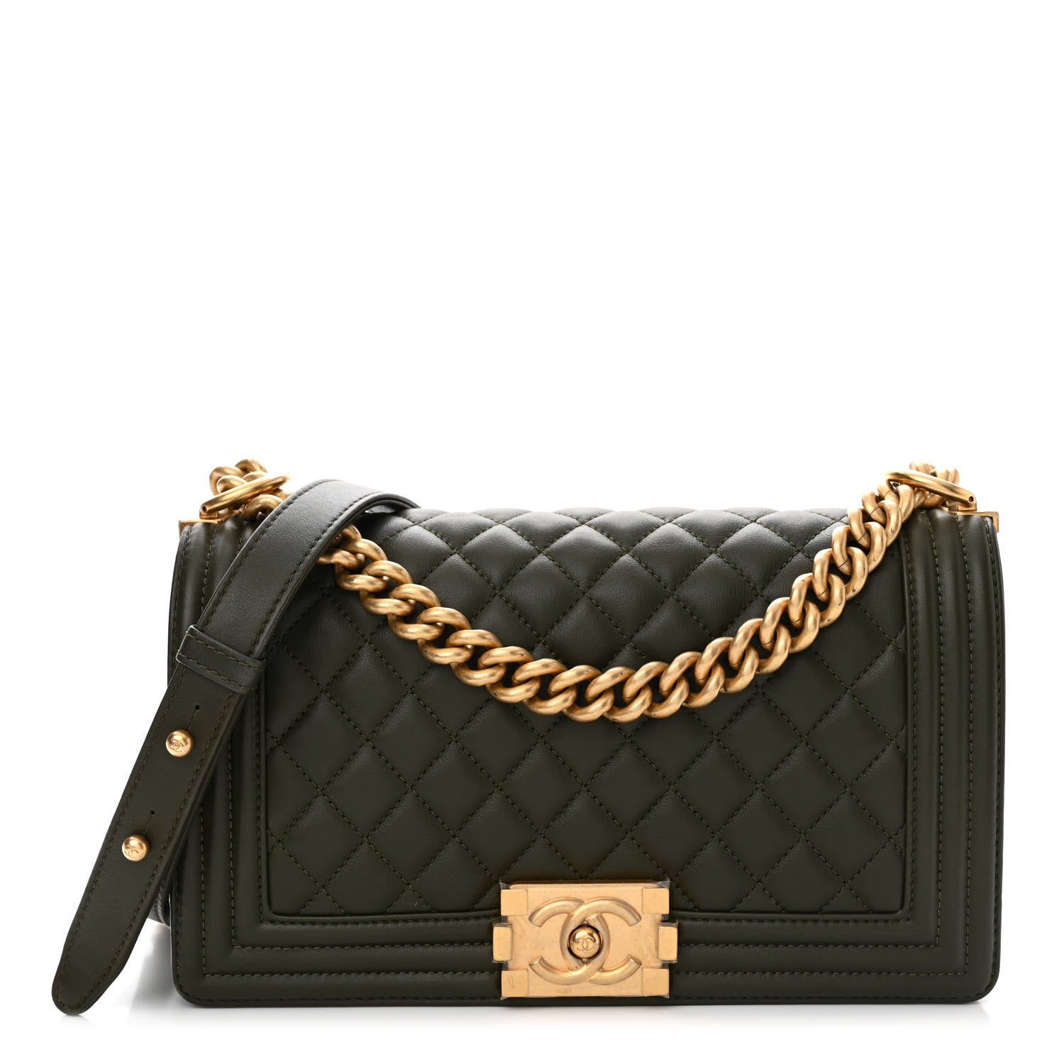 Chanel Calfskin Quilted Medium Boy Flap Khaki 1 of 13