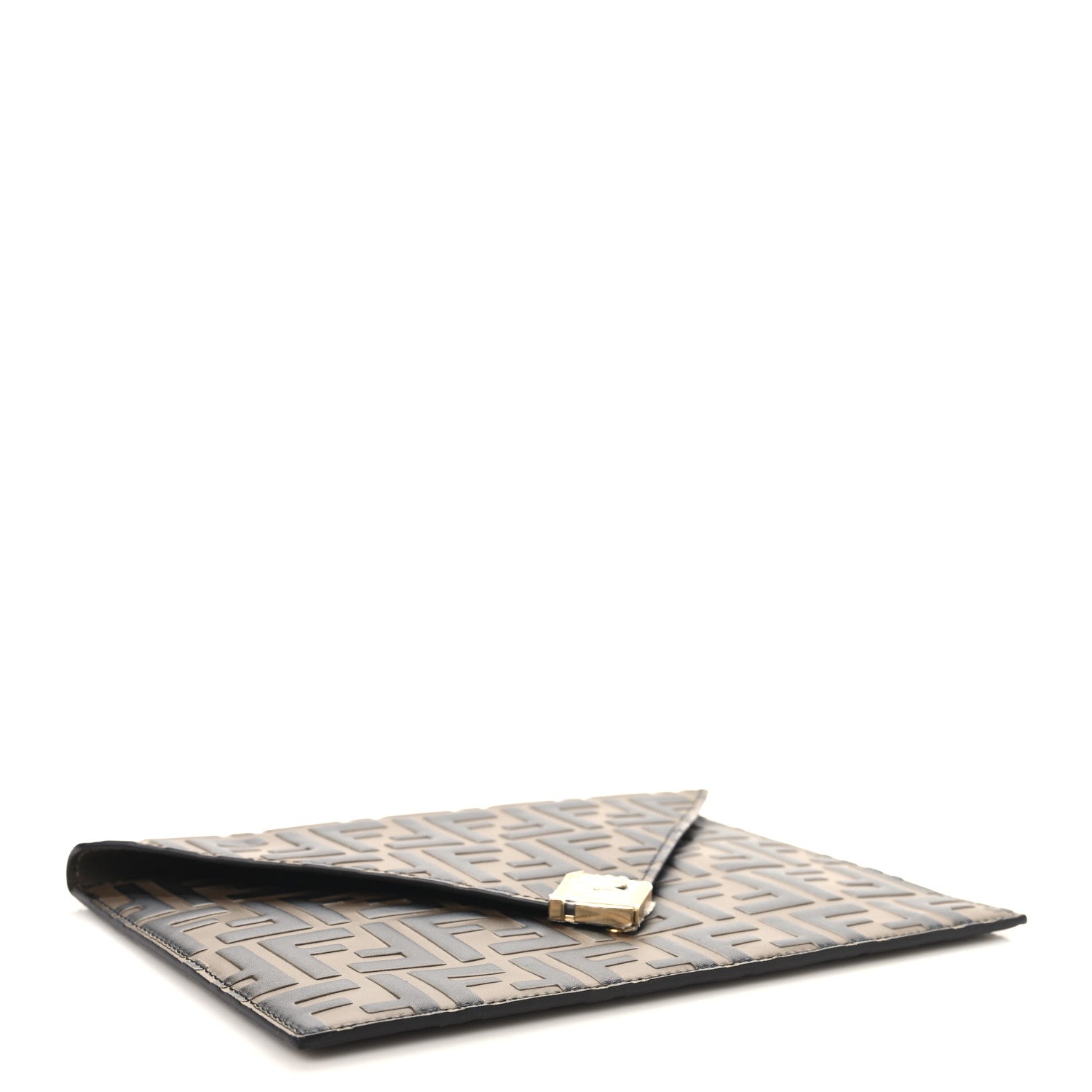 Fendi Vitello Ceylon Bi-Color FF 1974 Embossed FF Diamonds Flat Envelope Pouch Maya Black 4 of 7