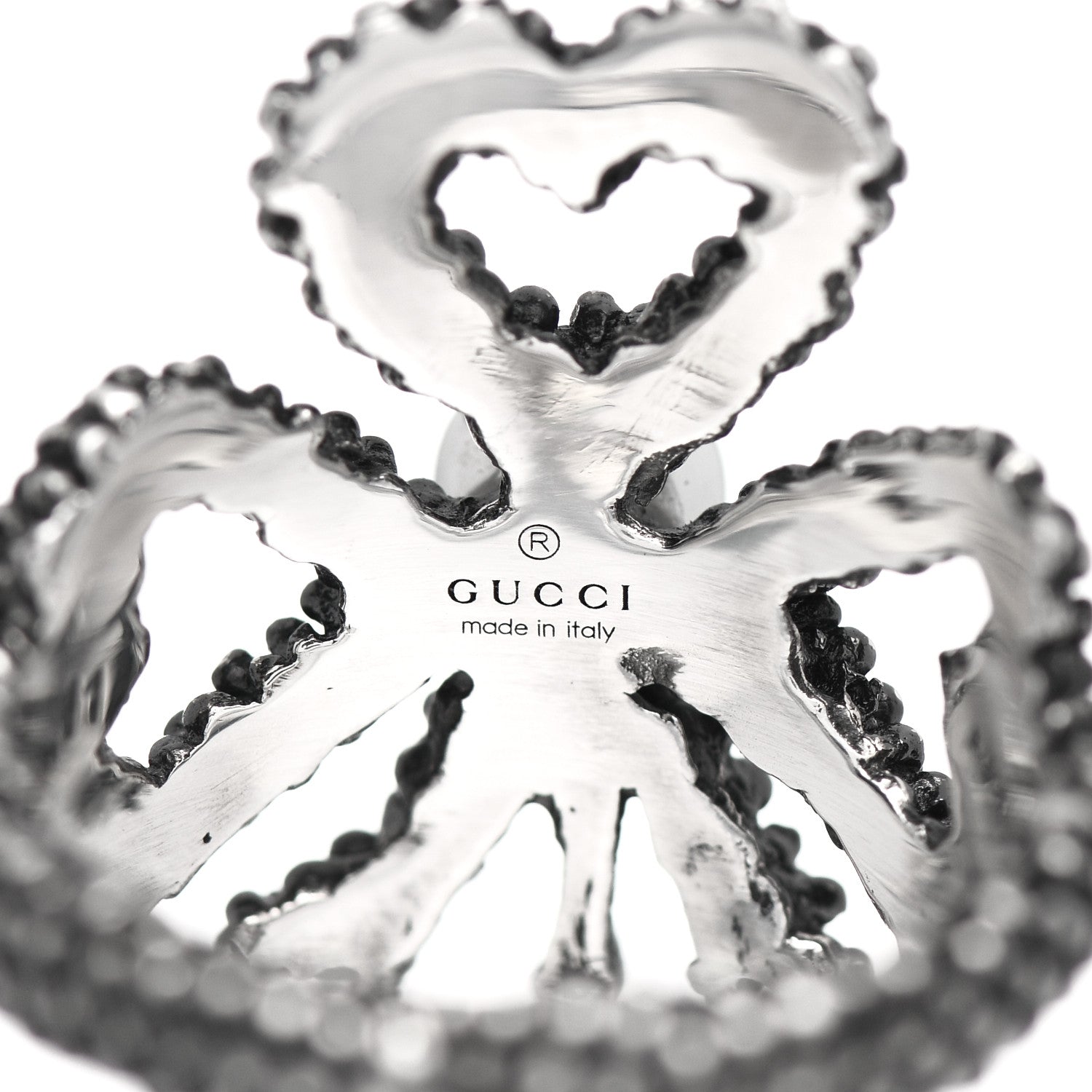 Gucci Sterling Silver Glass Pearl Heart Ribbon Ring 51 5.75 5 of 5