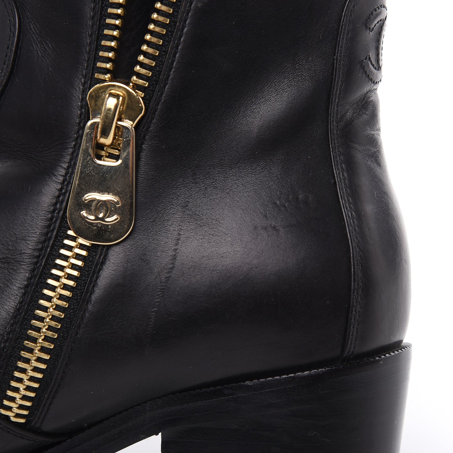 Calfskin Double Zip Short Boots 36.5 Black