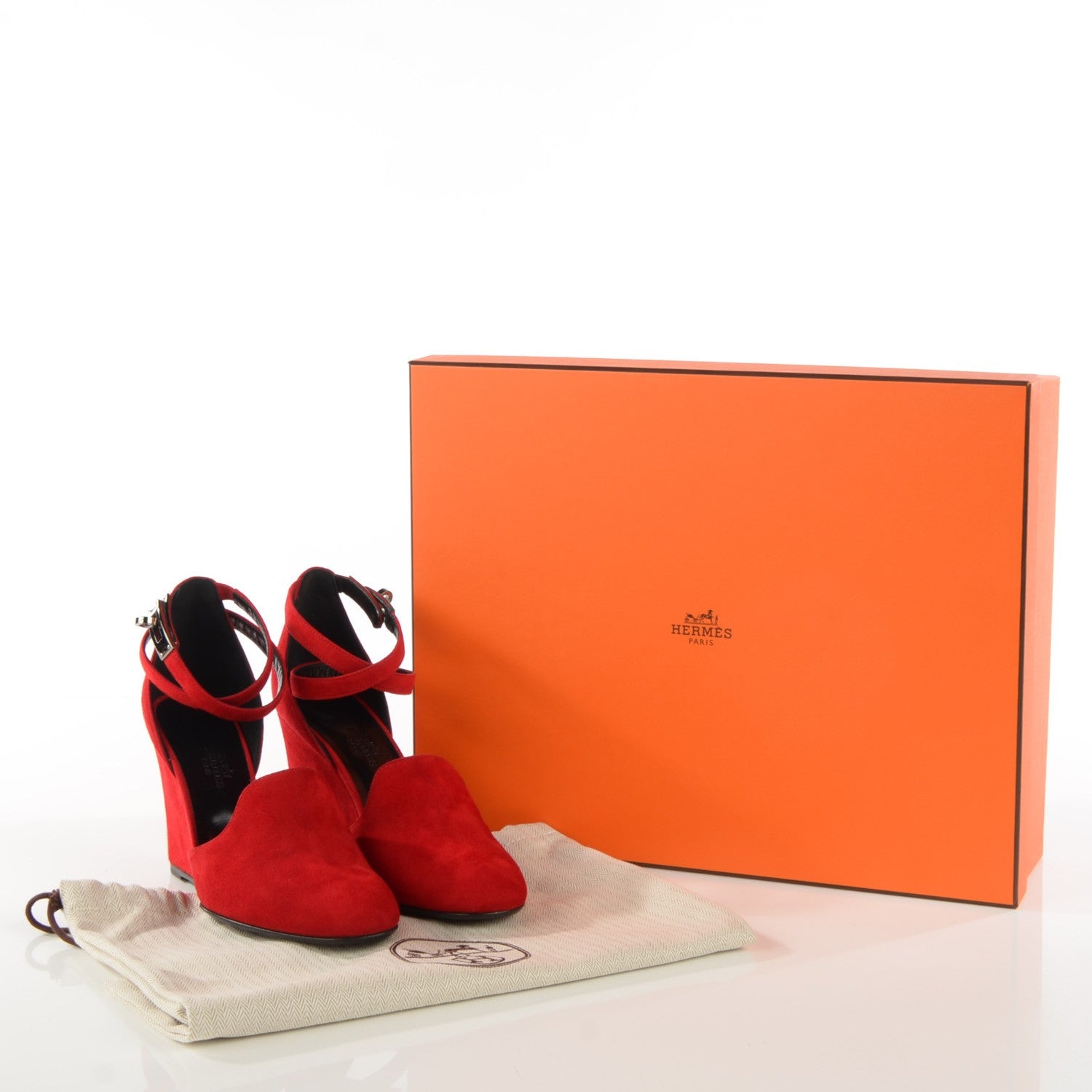 Hermes Suede Goatskin Lively Wedge Pumps 37 Piment 5 of 9