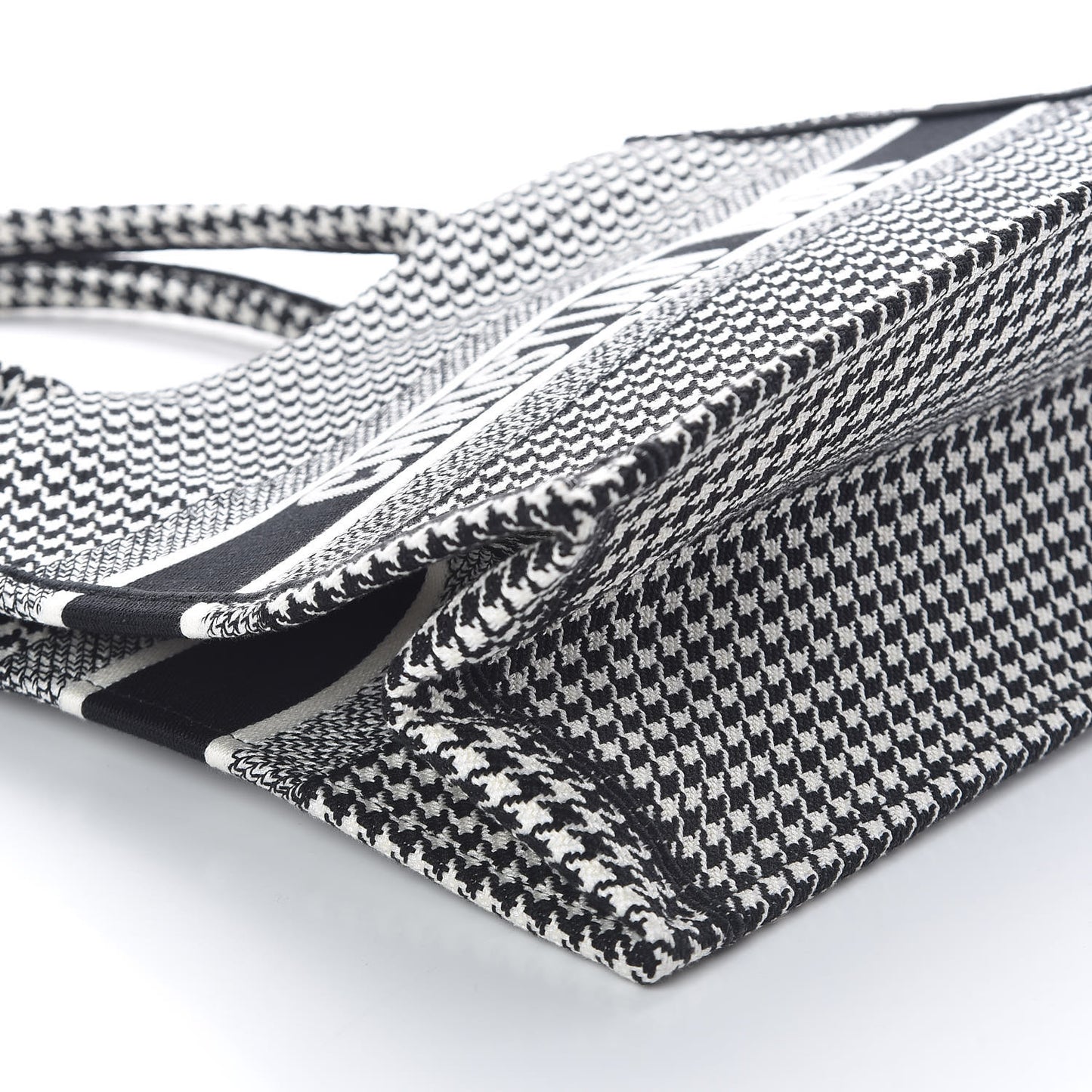 Canvas Houndstooth Embroidered Medium Book Tote Black White