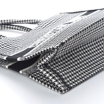 Christian Dior Canvas Houndstooth Embroidered Medium Book Tote Black White 8 of 10