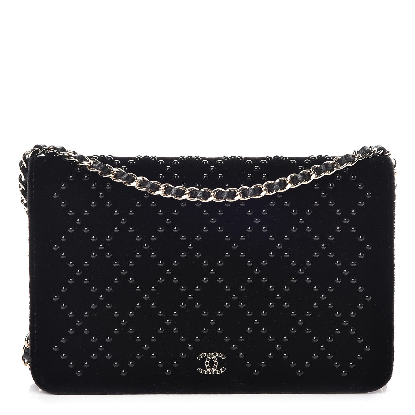 Velvet Studded Wallet On Chain WOC Black