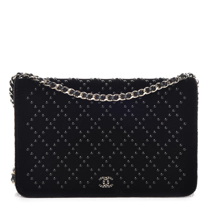 Chanel Velvet Studded Wallet On Chain WOC Black 1 of 16