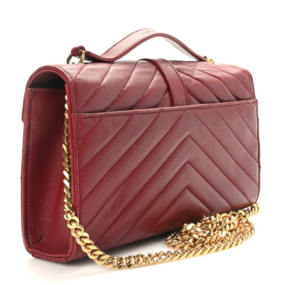 Saint Laurent Lambskin Matelasse Chevron Small Monogram Satchel Oxblood 3 of 8
