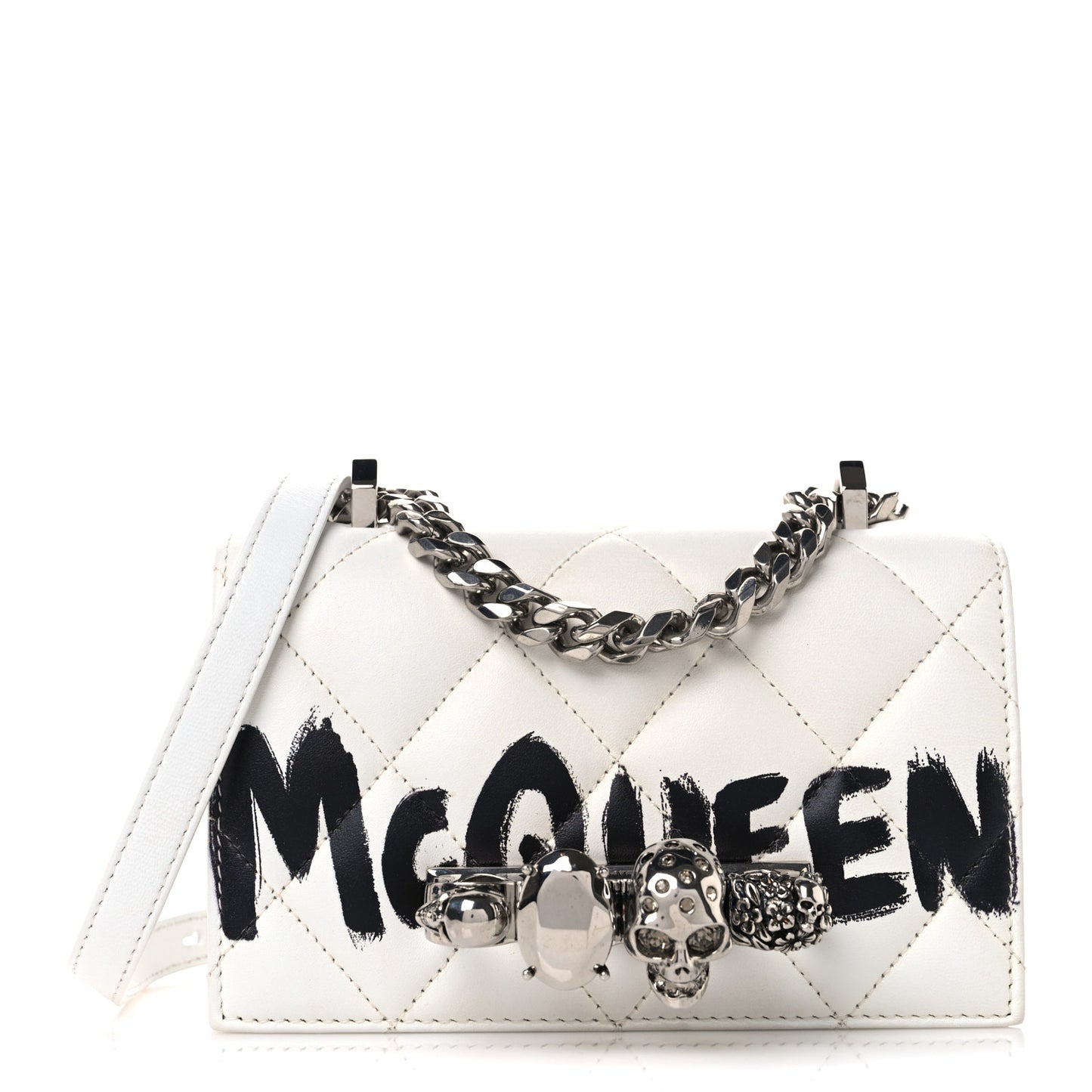 Lambskin Quilted Graffiti Skull Knuckle Crossbody White Black
