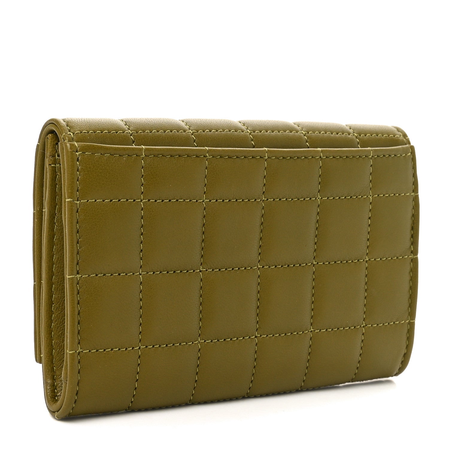 Saint Laurent Lambskin Carre Quilted Cassandre Small Envelope Wallet Olive Drab 3 of 6