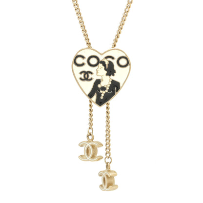 Chanel Enamel Coco Heart CC Lariat Necklace Light Gold 4 of 5