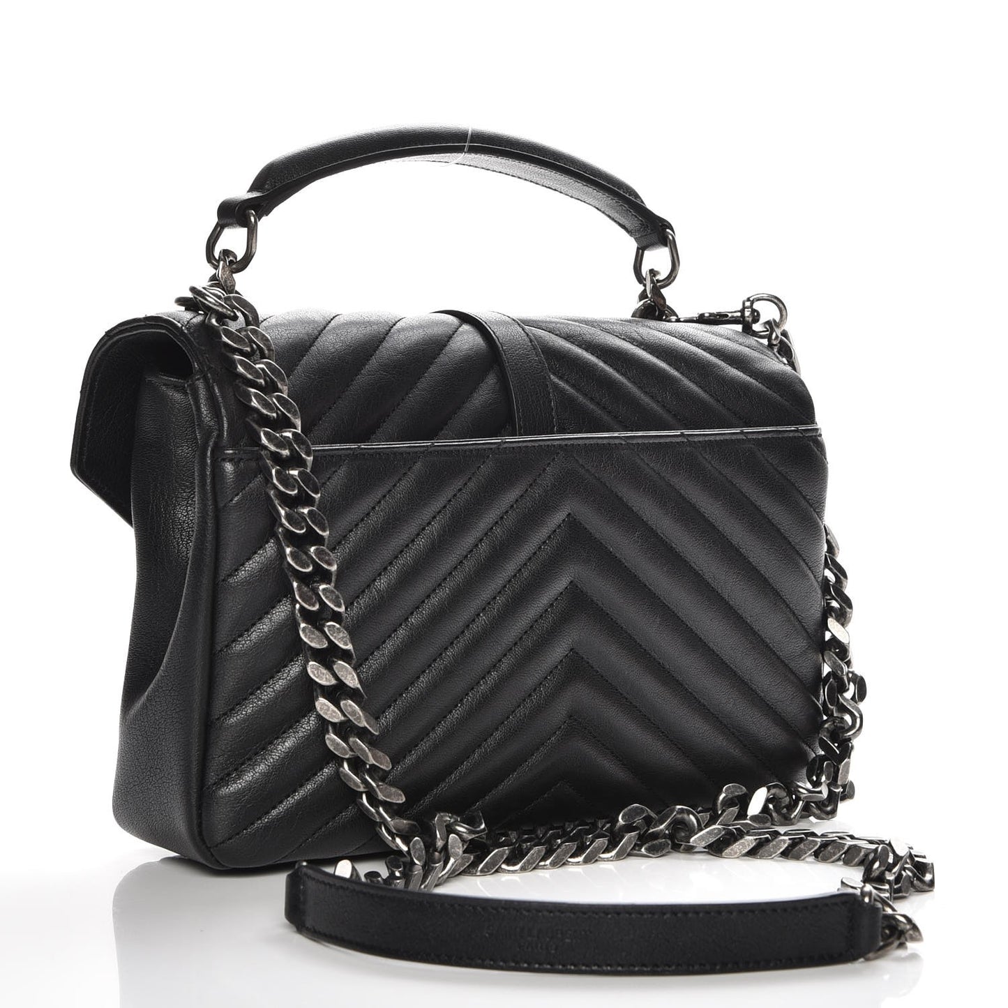 Sheepskin Matelasse Chevron Monogram Medium College Bag Black