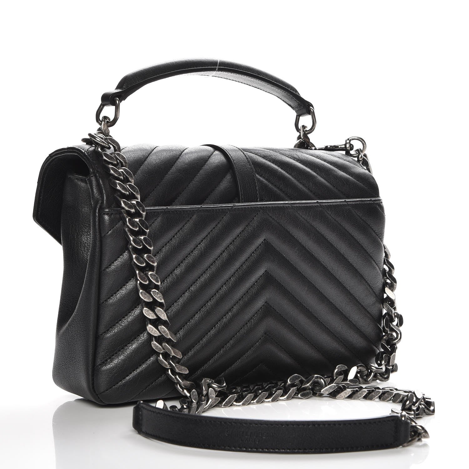 Saint Laurent Sheepskin Matelasse Chevron Monogram Medium College Bag Black 3 of 7