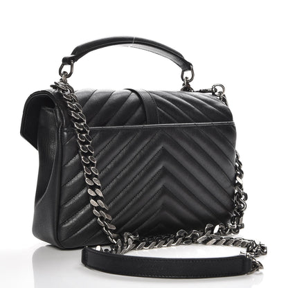 Saint Laurent Sheepskin Matelasse Chevron Monogram Medium College Bag Black 3 of 7