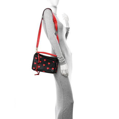 Loewe Calfskin Heart Print Small Puzzle Bag Black Red 2 of 10