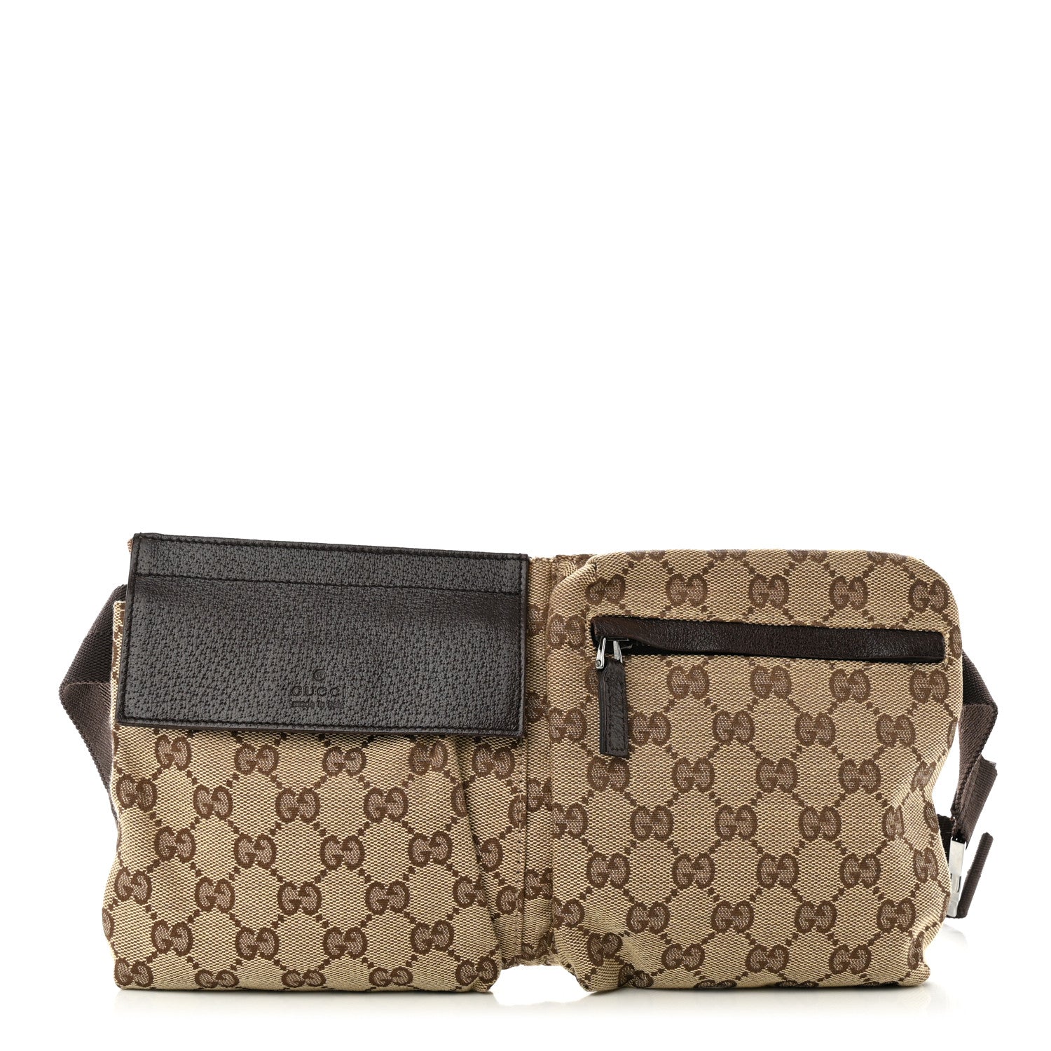 Gucci GG Monogram Double Pocket Belt Bag Dark Brown 1 of 9