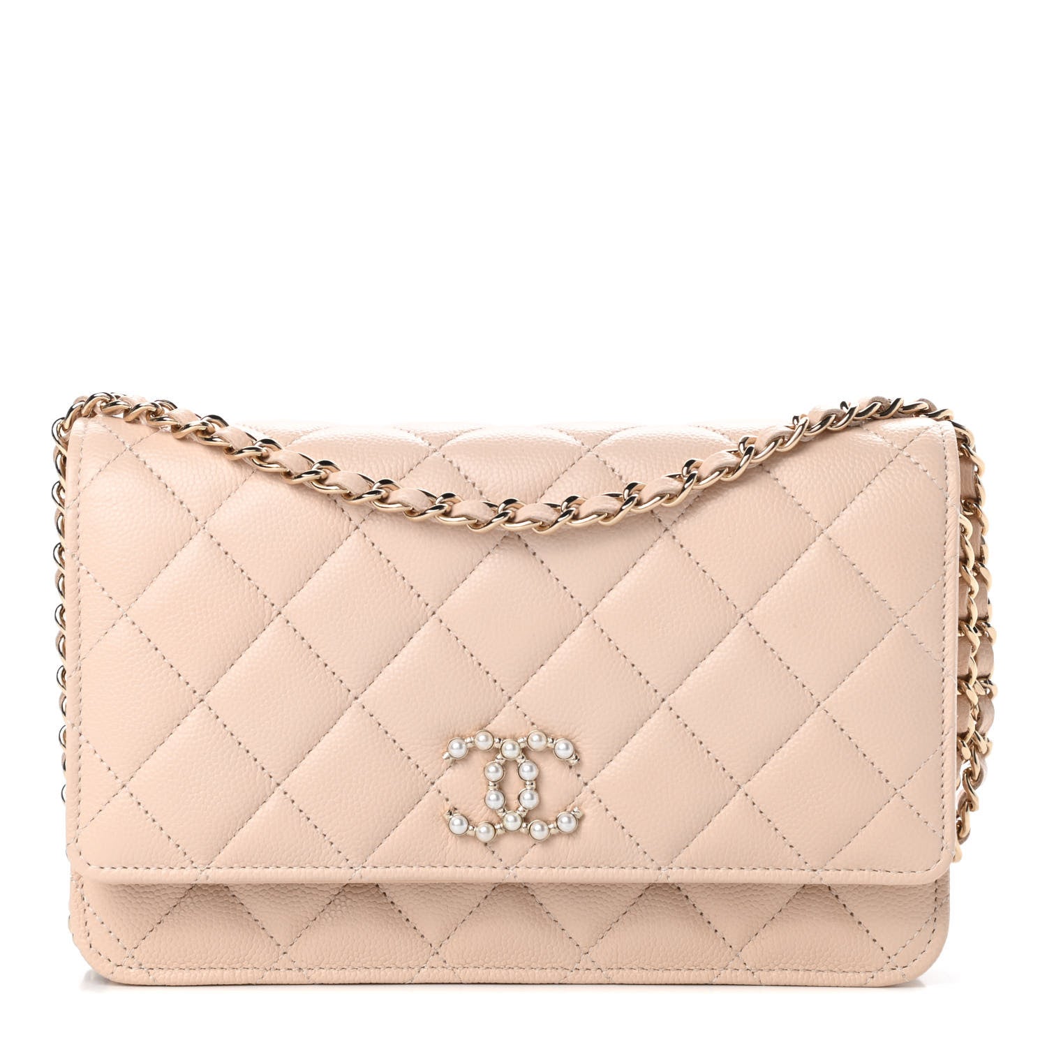 Chanel Caviar Quilted Coco Candy Wallet On Chain WOC Beige 1 of 13